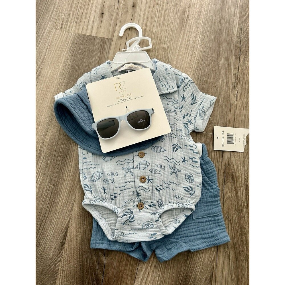 Rachel Zoe Baby Boy 6-9 Month 4 Pc Summer Set NWT Bodysuit Shorts Hat Sunglasses